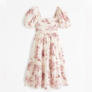 Pink Floral Emerson Puff Sleeve Midi Dress